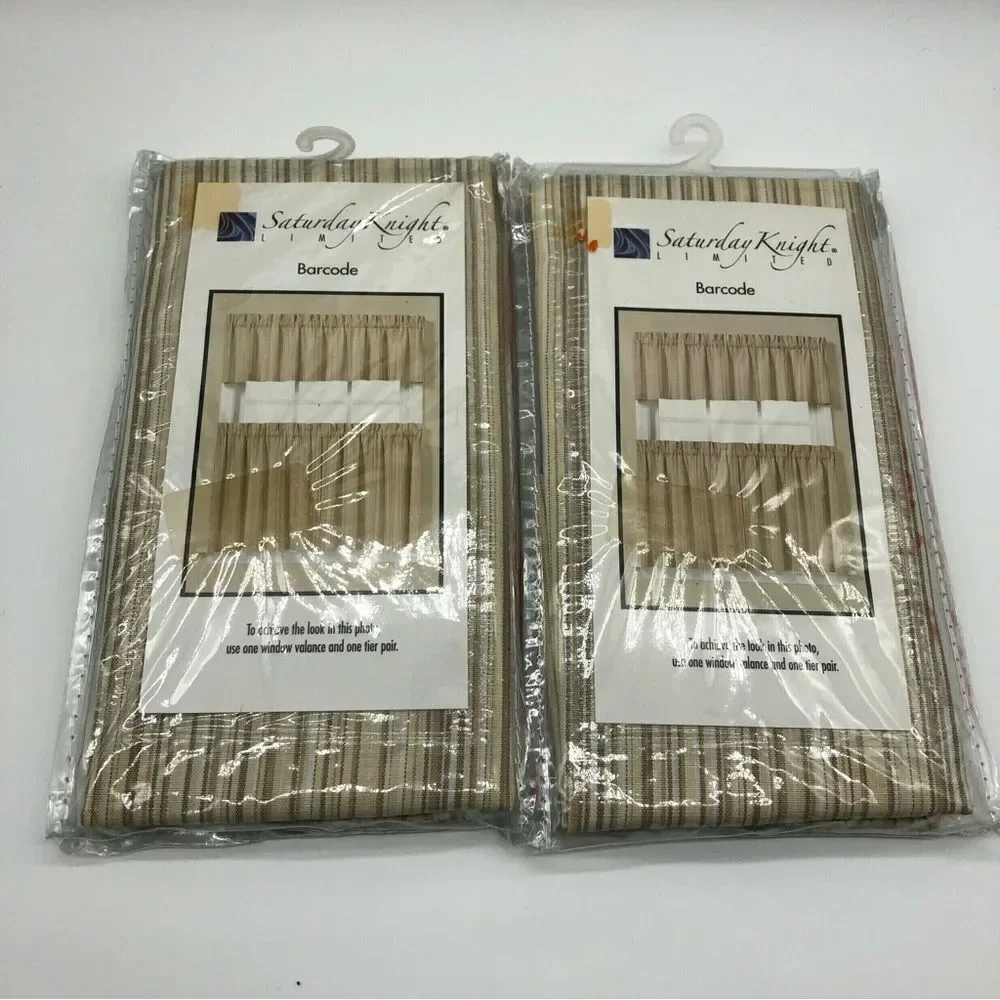 Saturday Knight TWO 58x13 Inch‎ Window Valences Stripe Barcode Natural Cream NEW